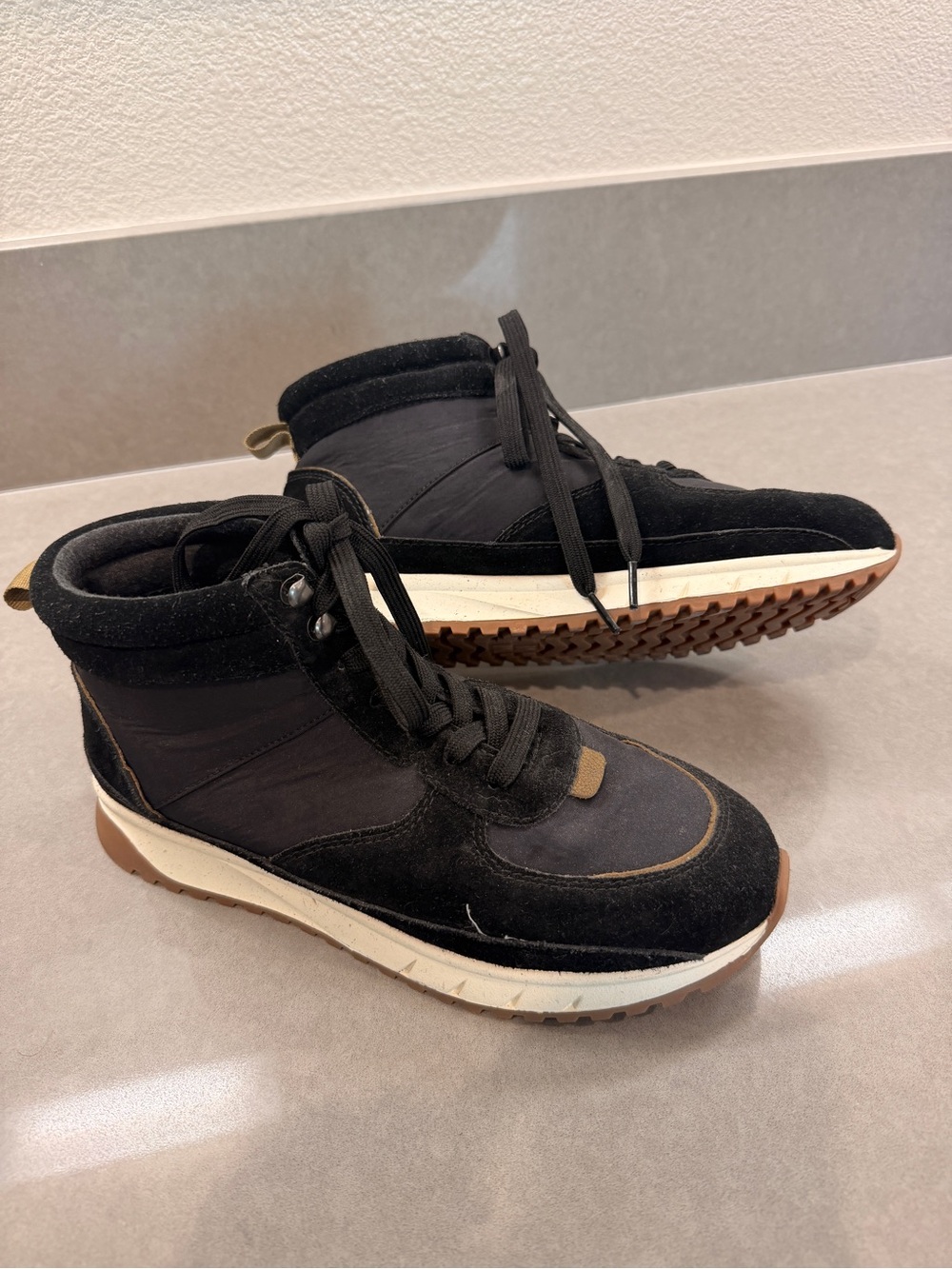 Madewell Women’s High-Top Casual Sneakers in Black with Tan Accents